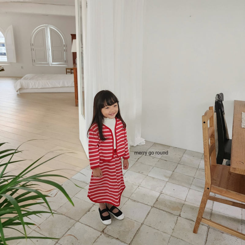 Merry Go Round - Korean Children Fashion - #childrensboutique - Stripe Top Skirt Set - 8