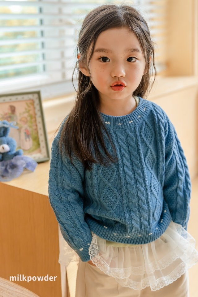 Milk Powder - Korean Children Fashion - #kidsshorts - Stitch Knit Pullover - 3