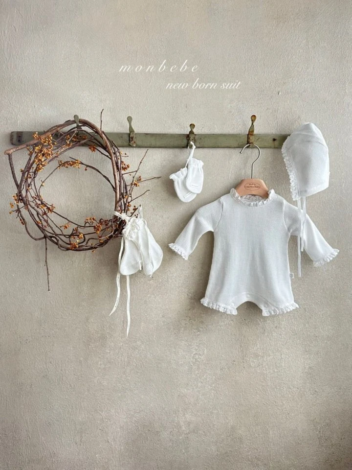 Monbebe - Korean Baby Fashion - #babylifestyle - Waffle Bodysuit with Bonnet - 8