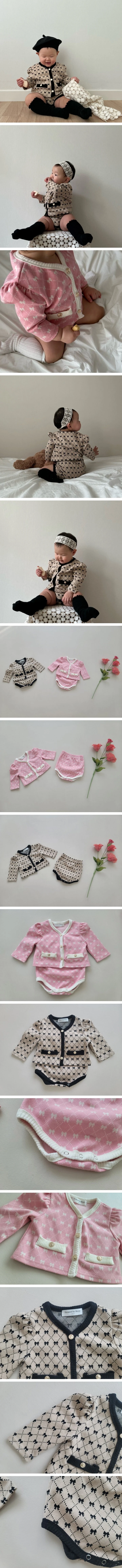 Moran - Korean Baby Fashion - #onlinebabyshop - Ribbon Cardigan Set