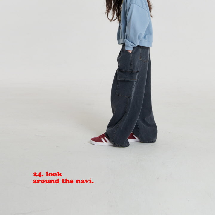 Navi - Korean Children Fashion - #magicofchildhood - Cargo Wide Denim Pants - 5