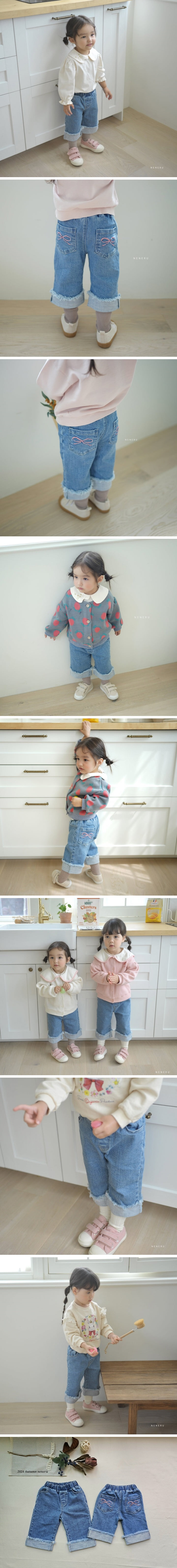 Neneru - Korean Baby Fashion - #babyfever - Roll-up Ribbon Denim Pants