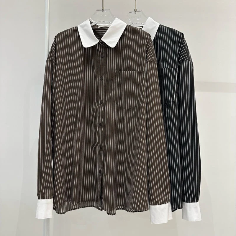 Neroli36 - Korean Women Fashion - #womensfashion - Stripe Colored Shirt