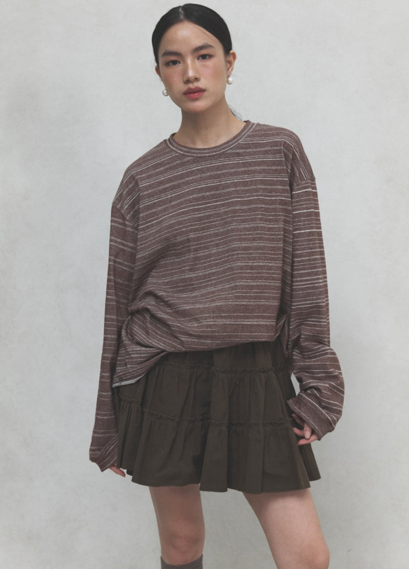 Neroli36 - Korean Women Fashion - #womensfashion - Stripe Slit Tee - 5