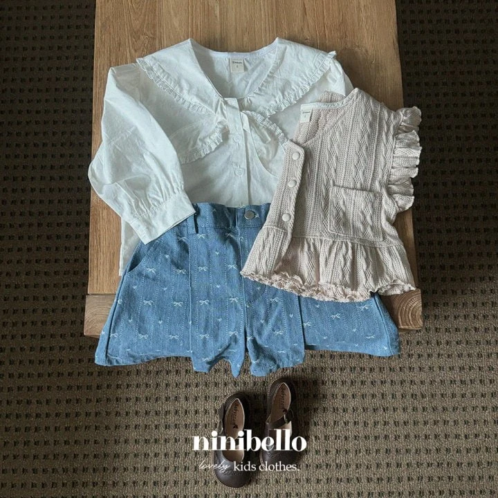 Ninibello - Korean Children Fashion - #kidsstore - Ribbon Denim Half Pants - 10