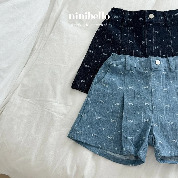 Ninibello - Korean Children Fashion - #prettylittlegirls - Ribbon Denim Half Pants - 2