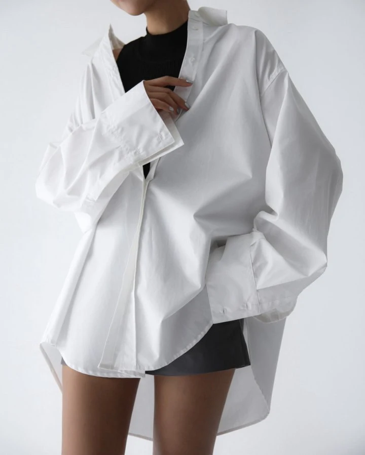 Paper Moon - Korean Women Fashion - #momslook - Oversized Wide Sleeve Button Shirt - 5