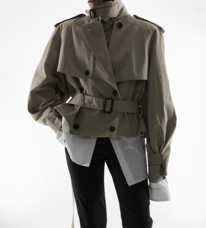 Paper Moon - Korean Women Fashion - #momslook - Oversized Crop Trench Coat