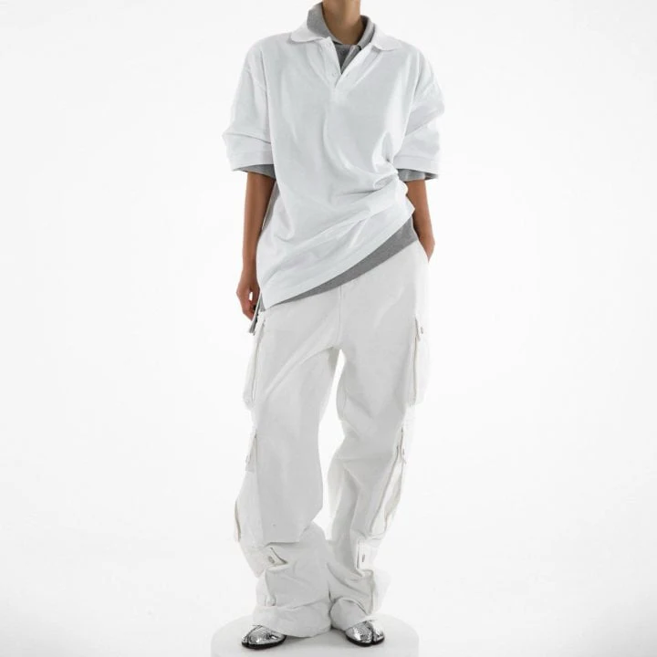 Paper Moon - Korean Women Fashion - #momslook - Three Pocket Snap Button Cargo Wide Trousers