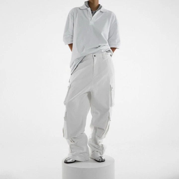 Paper Moon - Korean Women Fashion - #momslook - Three Pocket Snap Button Cargo Wide Trousers - 3