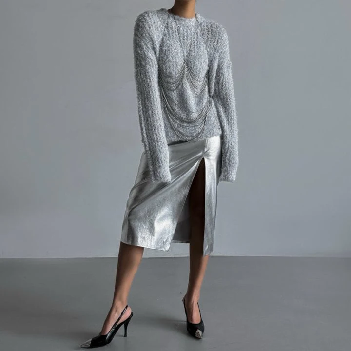 Paper Moon - Korean Women Fashion - #momslook - Metallic Pearl Oversized Knit Top - 3