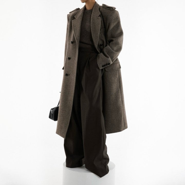 Paper Moon - Korean Women Fashion - #momslook - Oversized Herringbone Wool Double Breaste Coat - 2