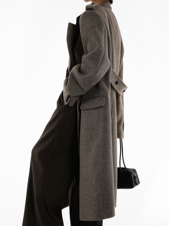 Paper Moon - Korean Women Fashion - #momslook - Oversized Herringbone Wool Double Breaste Coat - 4