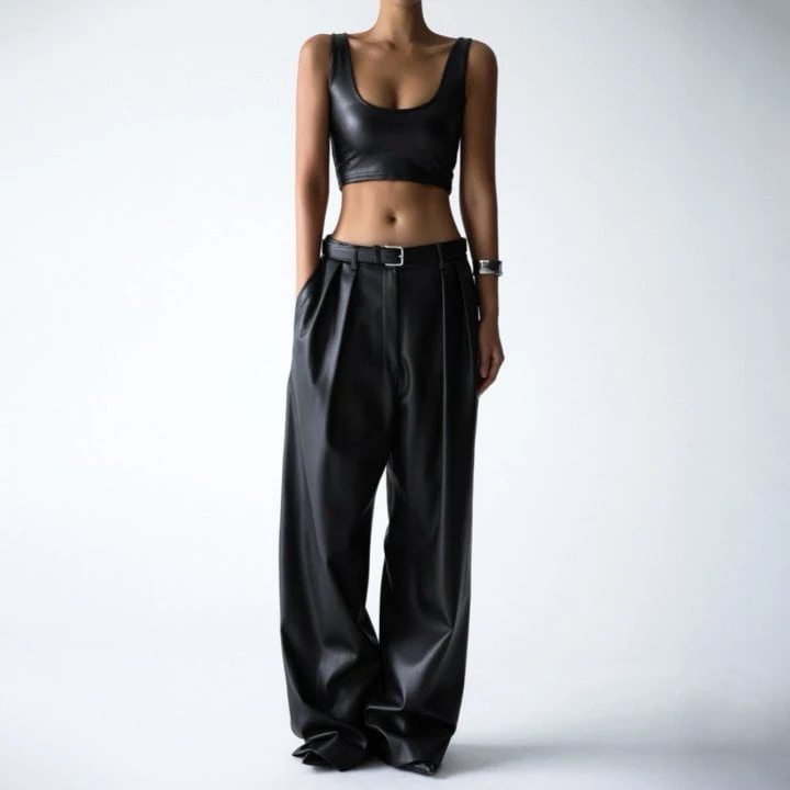 Paper Moon - Korean Women Fashion - #momslook - Leather Low Waist Trouser