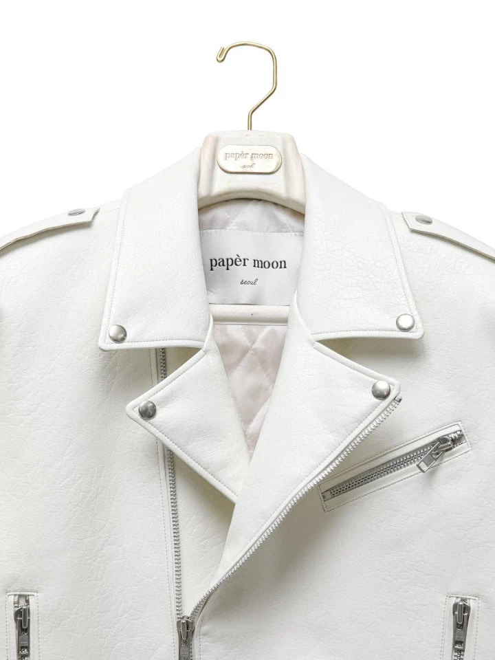 Paper Moon - Korean Women Fashion - #momslook - Oversized Vegan Leather Cropped Biker Jacket - 10