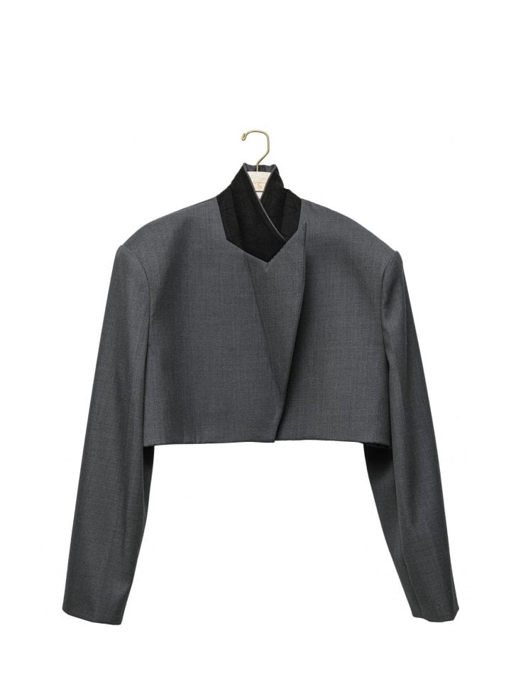 Paper Moon - Korean Women Fashion - #momslook - Wool Peaked Lapel Buttonless Crop Blazer - 6