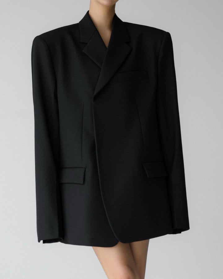 Paper Moon - Korean Women Fashion - #momslook - Asymmetry Wrap Oversized Blazer - 3