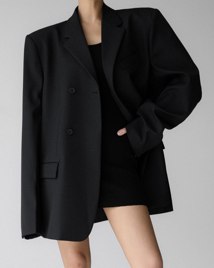 Paper Moon - Korean Women Fashion - #momslook - Asymmetry Wrap Oversized Blazer - 4