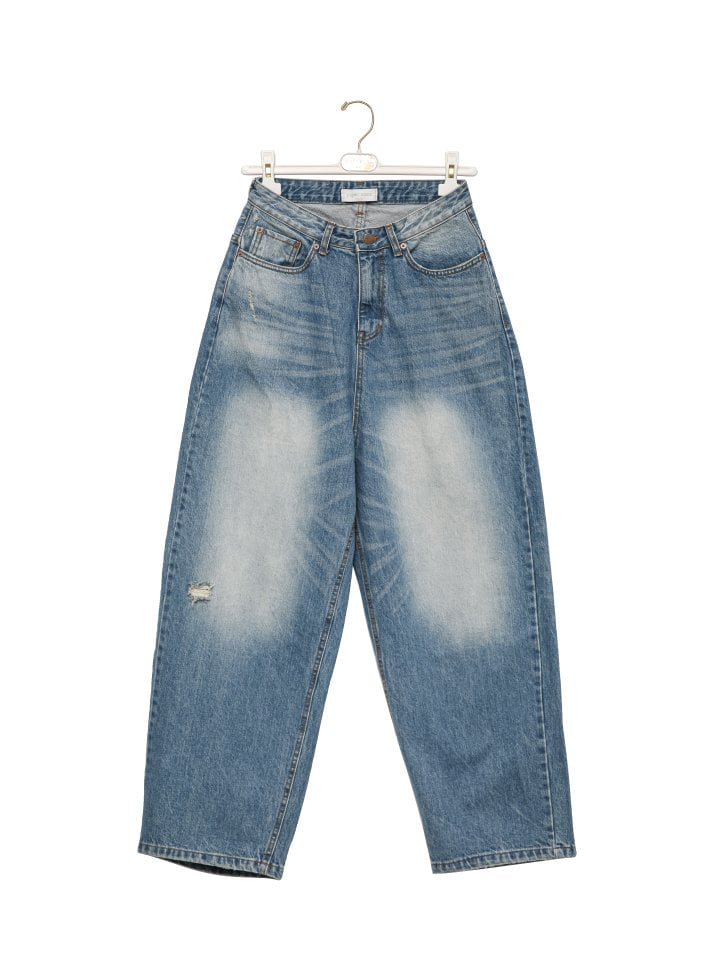 Paper Moon - Korean Women Fashion - #momslook - Vintage Distressed Wash Wide Jeans - 11