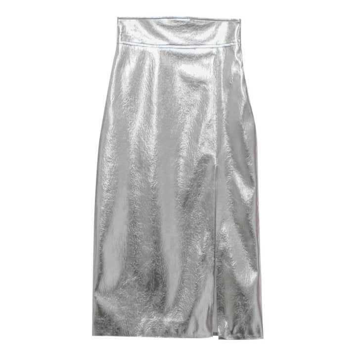 Paper Moon - Korean Women Fashion - #momslook - Metallic Leather Slit Skirt - 3