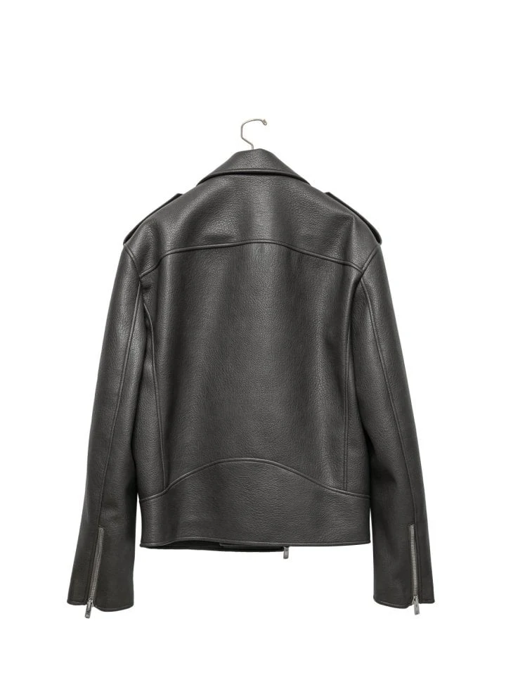 Paper Moon - Korean Women Fashion - #momslook - Oversized Chunky Zipped Leather Biker Jacket - 5