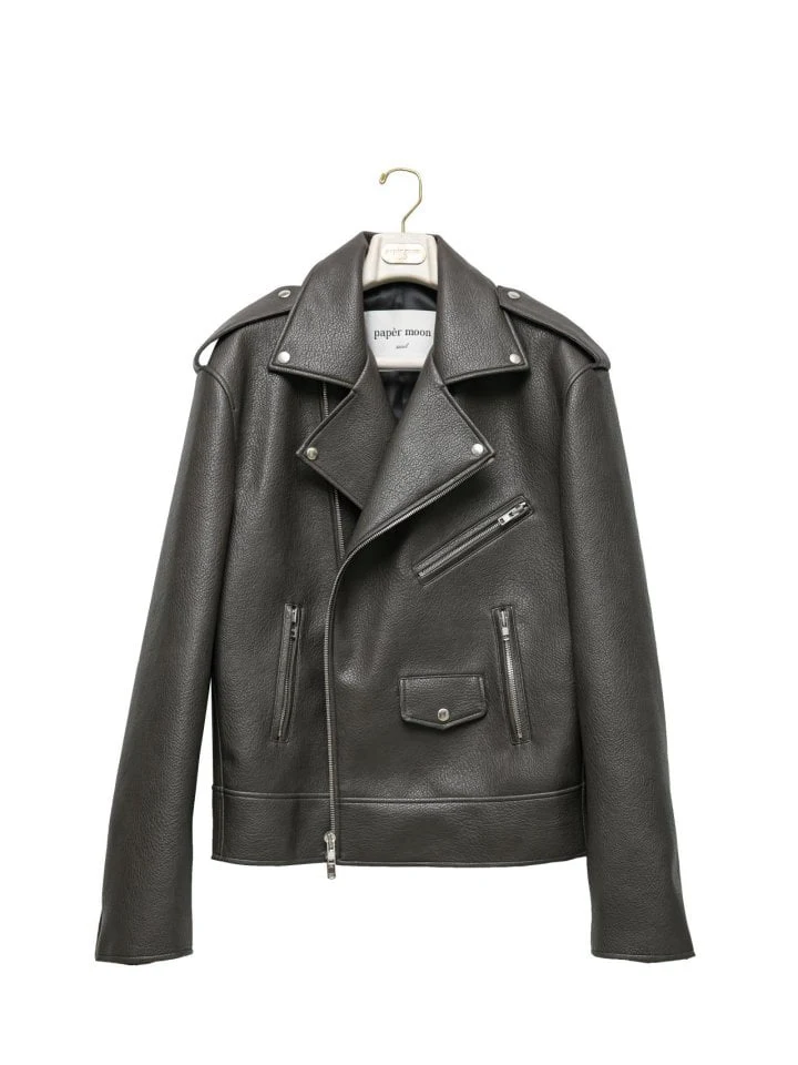 Paper Moon - Korean Women Fashion - #momslook - Oversized Chunky Zipped Leather Biker Jacket - 7