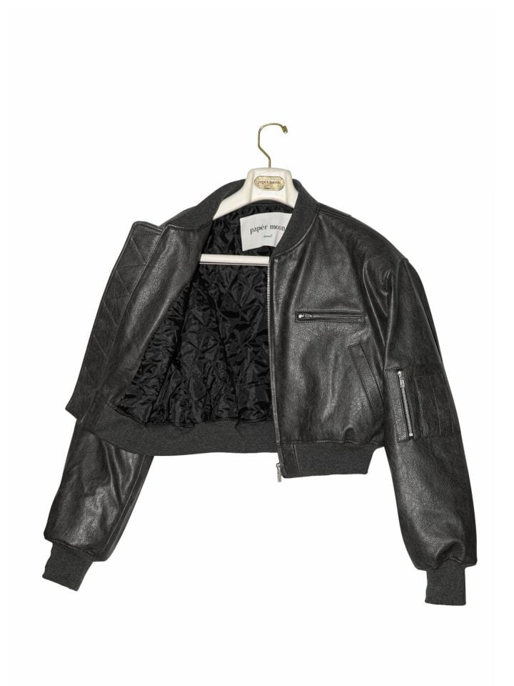 Paper Moon - Korean Women Fashion - #pursuepretty - Vegan Leather Crop Full Up Bomber Jacket - 9