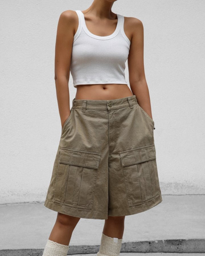 Paper Moon - Korean Women Fashion - #pursuepretty - Washed Cotton Cargo Bermuda Pants - 4