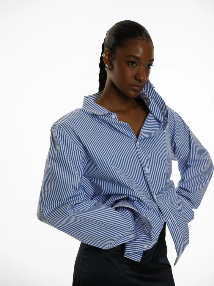 Paper Moon - Korean Women Fashion - #thelittlethings - Unbalanced Collar Poplin Button Down Shirt