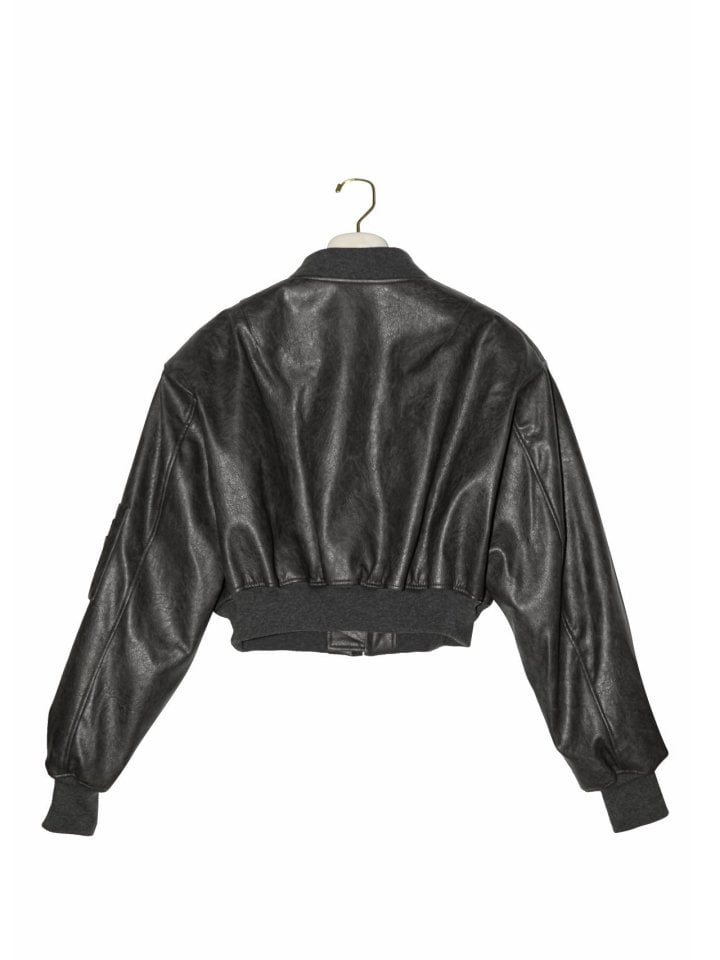 Paper Moon - Korean Women Fashion - #vintageinspired - Vegan Leather Crop Full Up Bomber Jacket - 7