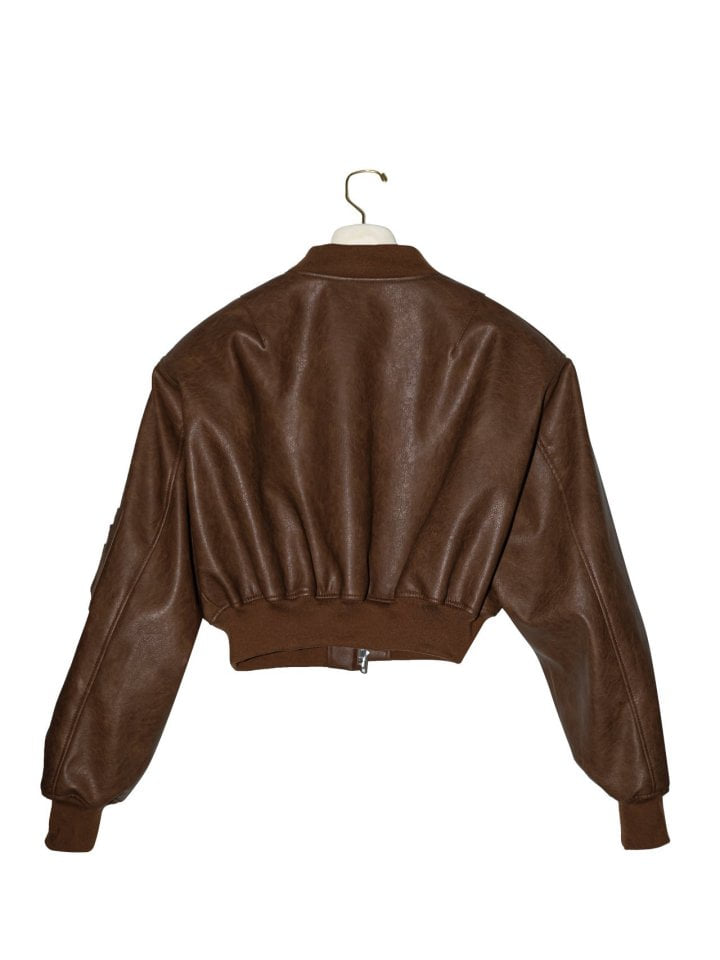 Paper Moon - Korean Women Fashion - #vintageinspired - Vegan Leather Crop Full Up Bomber Jacket - 6