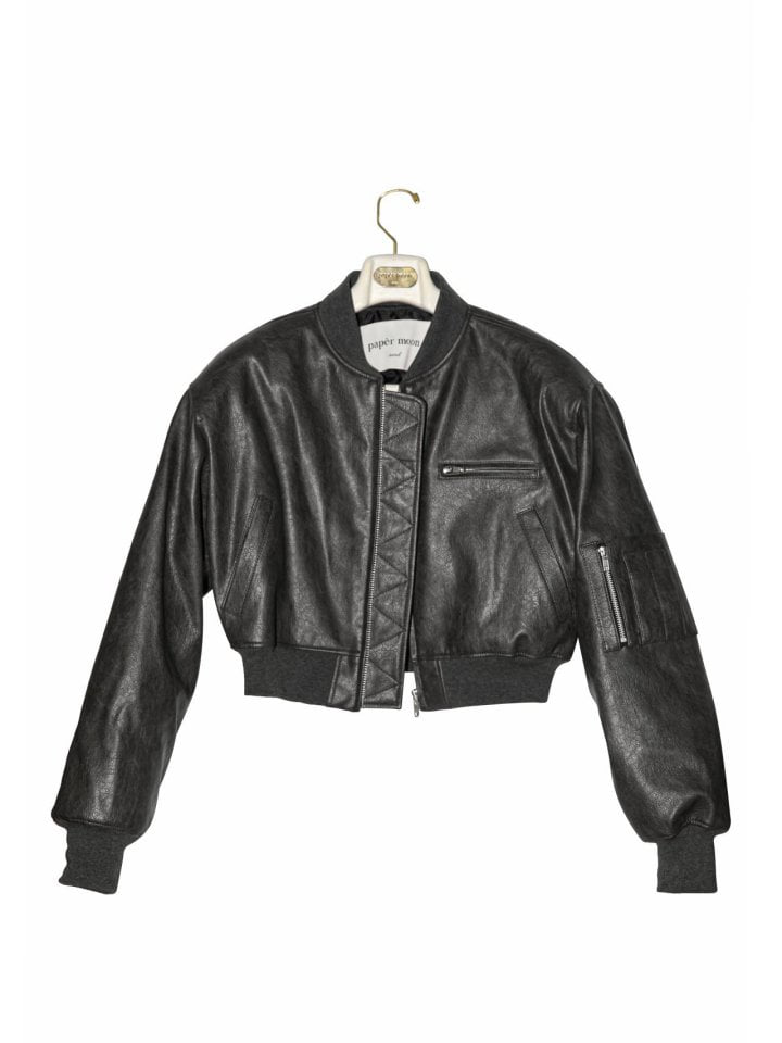 Paper Moon - Korean Women Fashion - #vintagekidsstyle - Vegan Leather Crop Full Up Bomber Jacket - 8