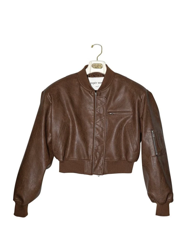 Paper Moon - Korean Women Fashion - #vintagekidsstyle - Vegan Leather Crop Full Up Bomber Jacket - 7