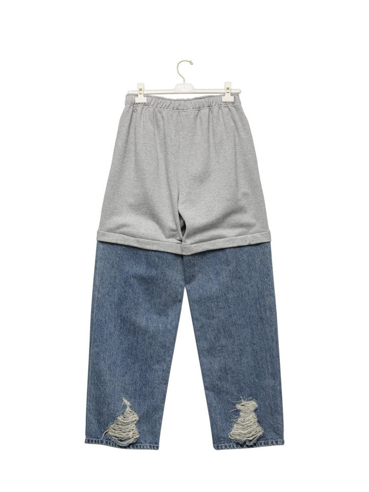 Paper Moon - Korean Women Fashion - #vintagekidsstyle - Denim Hem Drawstring Sweat Pants - 5