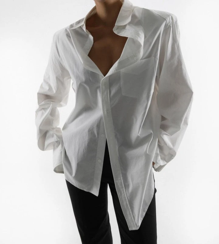 Paper Moon - Korean Women Fashion - #womensfashion - Unbalanced Collar Poplin Button Down Shirt - 2