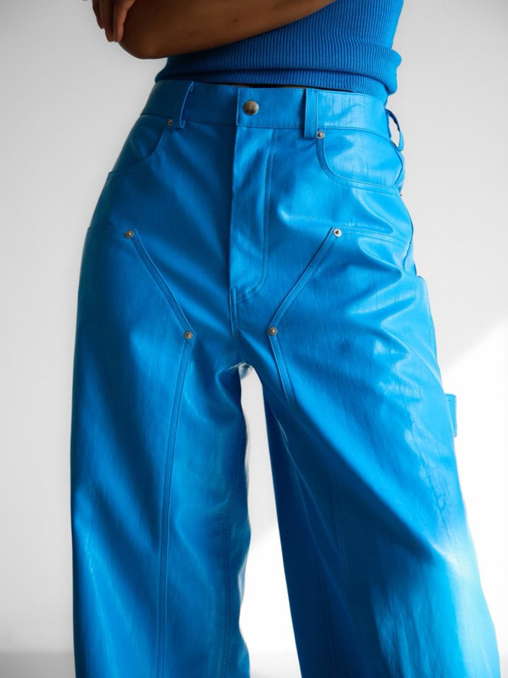 Paper Moon - Korean Women Fashion - #womensfashion - Vivid Leather Carpender Pants - 2