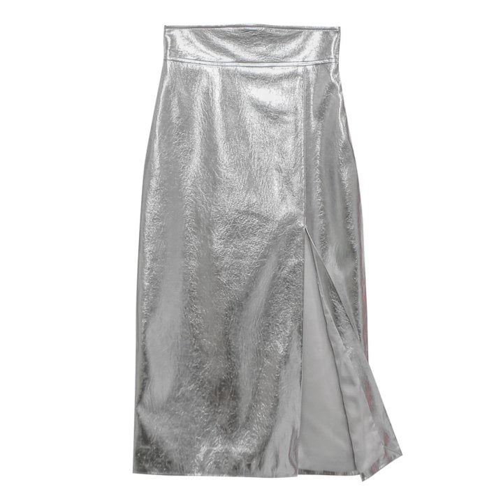 Paper Moon - Korean Women Fashion - #momslook - Metallic Leather Slit Skirt - 4