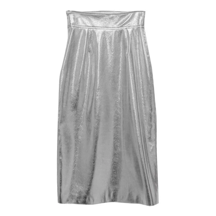 Paper Moon - Korean Women Fashion - #womensfashion - Metallic Leather Slit Skirt - 6