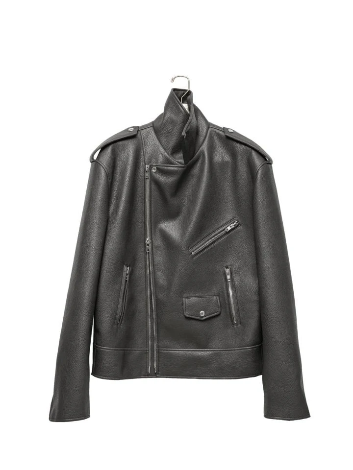 Paper Moon - Korean Women Fashion - #womensfashion - Oversized Chunky Zipped Leather Biker Jacket - 6