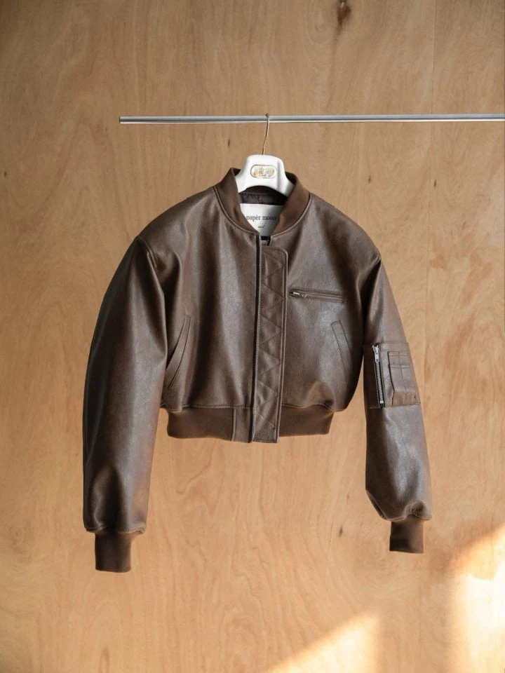 Paper Moon - Korean Women Fashion - #womensfashion - Vegan Leather Crop Full Up Bomber Jacket