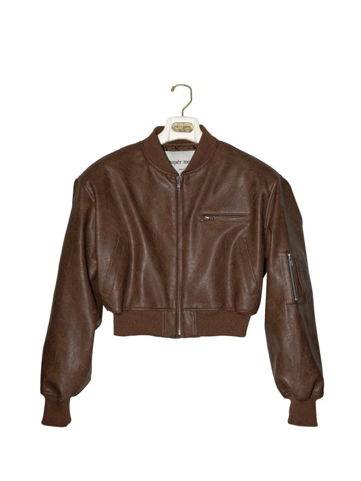 Paper Moon - Korean Women Fashion - #womensfashion - Vegan Leather Crop Full Up Bomber Jacket - 5