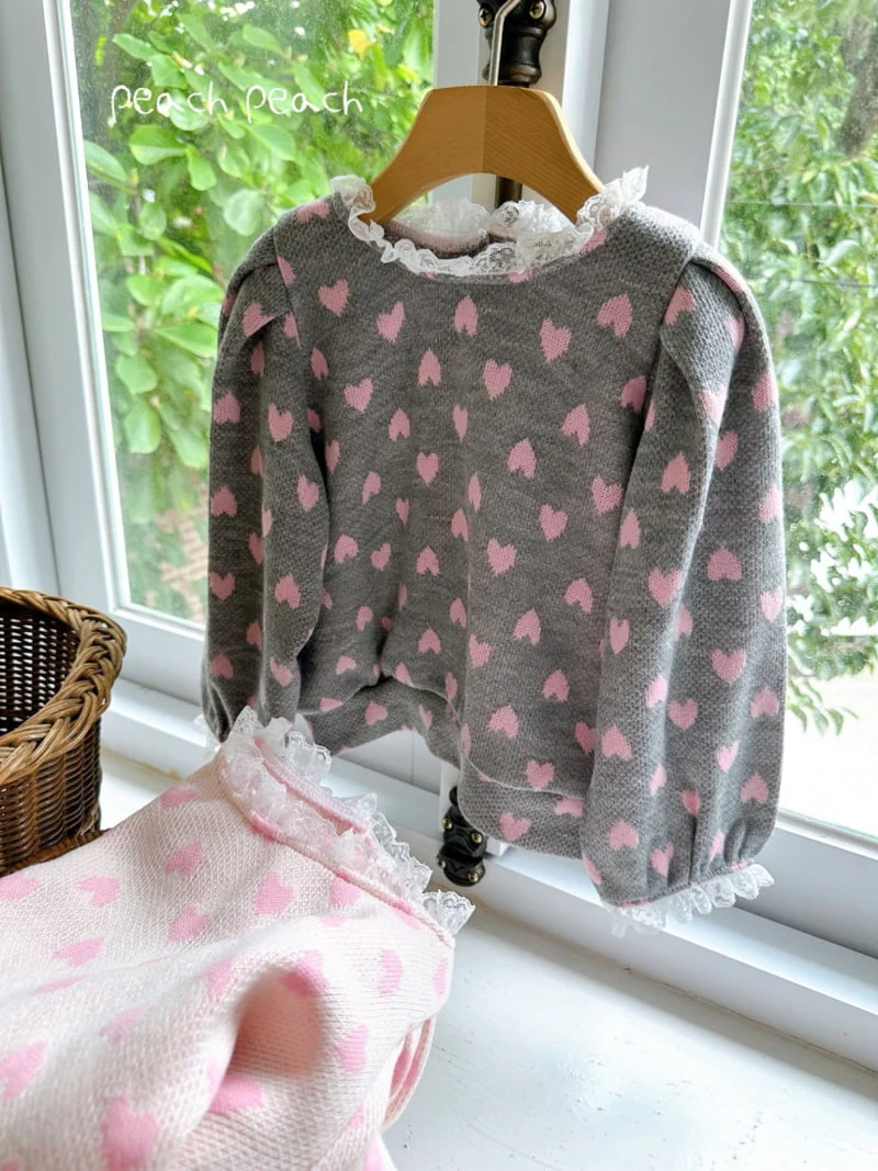 Peach Peach - Korean Children Fashion - #kidsshorts - Romance Heart Knit - 10