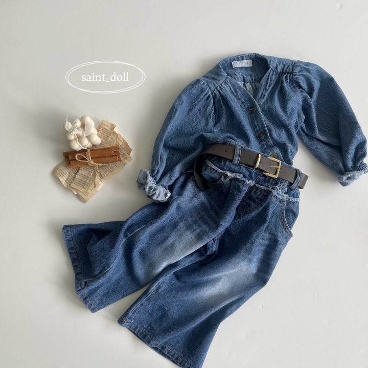 Saint Doll - Korean Children Fashion - #kidsshorts - Over Denim Pants with Mom - 4