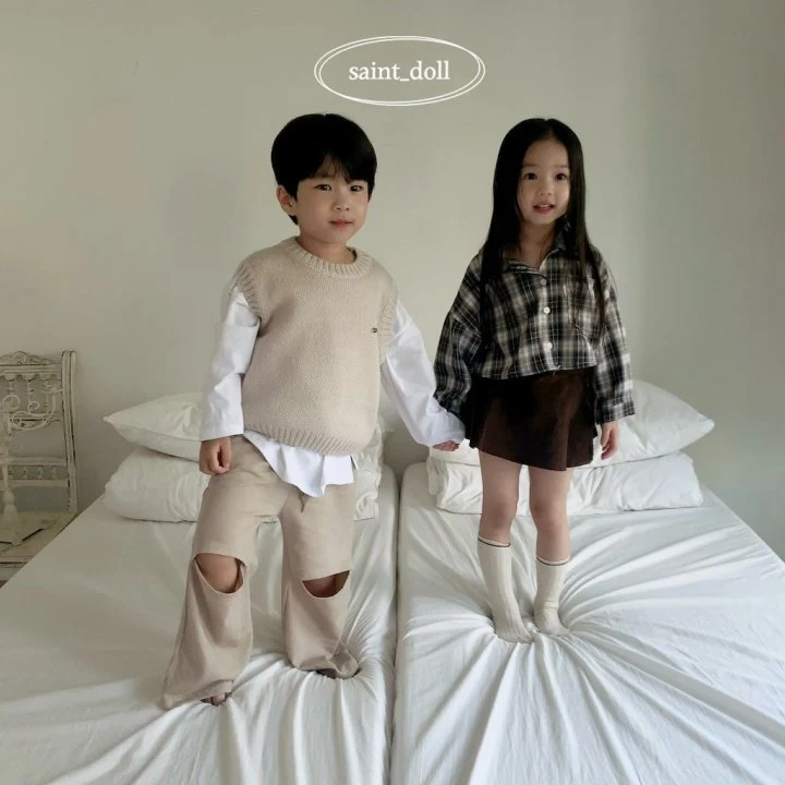 Saint Doll - Korean Children Fashion - #toddlerclothing - Check Crop Shirt - 12