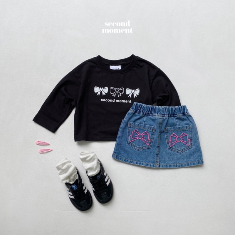 Second Moment - Korean Children Fashion - #fashionkids - Ribbon Denim Skirt - 12