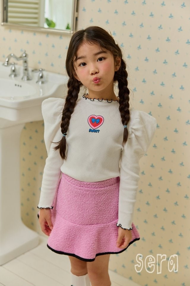 Sera - Korean Children Fashion - #discoveringself - Rib Heart Puff Tee