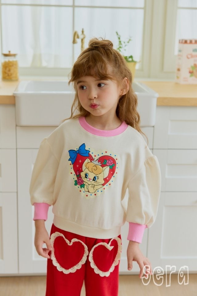 Sera - Korean Children Fashion - #kidzfashiontrend - Heart Cat Puff Sweatshirts - 3