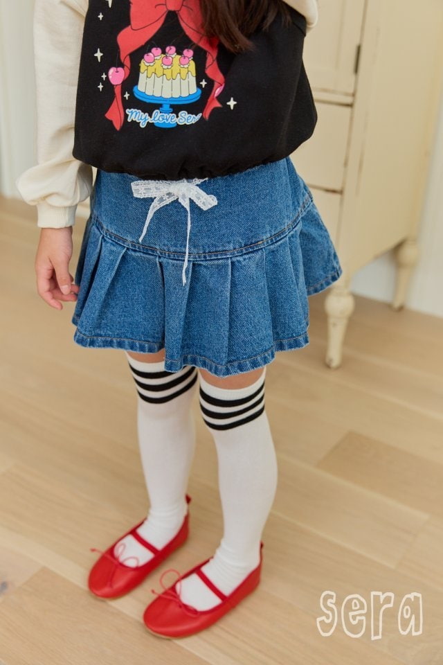 Sera - Korean Children Fashion - #kidzfashiontrend - Lace Denim Pleats Skirt