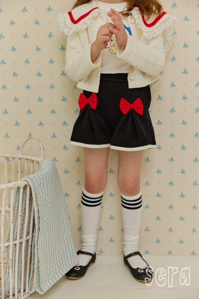 Sera - Korean Children Fashion - #minifashionista - Red Ribbon Pleats Skirt Pants