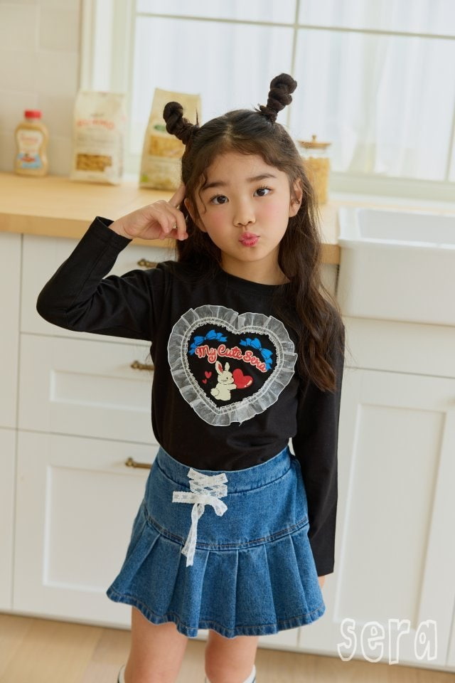 Sera - Korean Children Fashion - #toddlerclothing - Lace Denim Pleats Skirt - 8